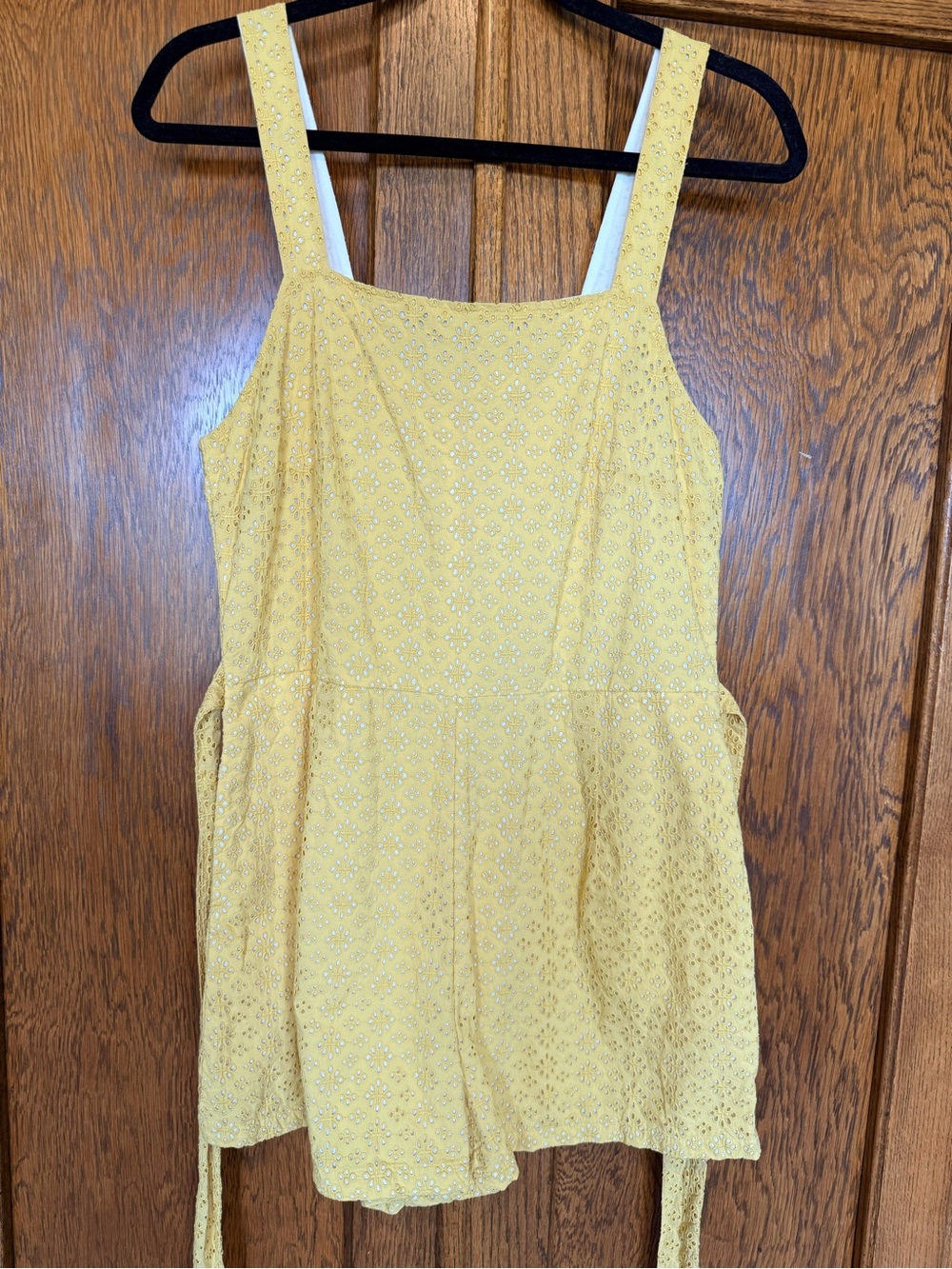 Yellow Eyelet Romper with Tie Waist